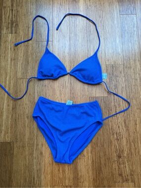 Shade & Shore Electric Blue Textured Triangle Bikini Set